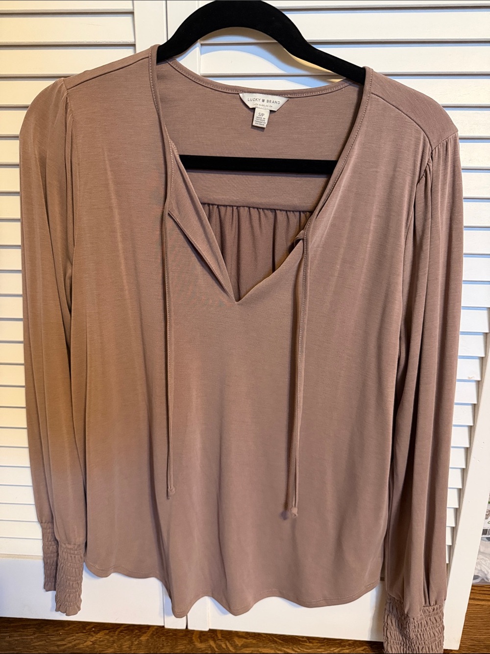 Lucky Brand Dusty Mauve Tie-Front Long Sleeve Tee